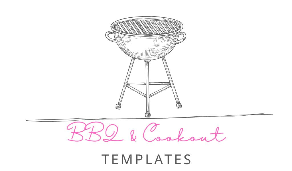 Customizable printable BBQ and cookout templates including invitations, planners, stickers, labels, and party supplies.
