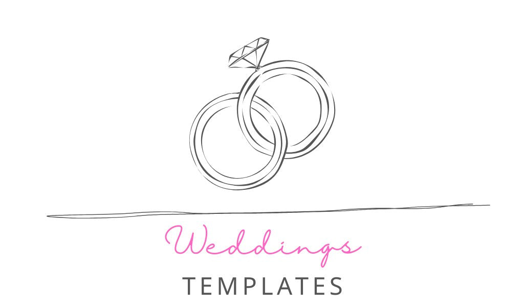 Customizable printable wedding templates including invitations, planners, stickers, labels, and party supplies.