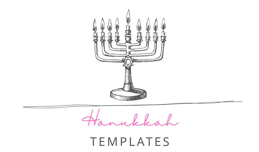 Customizable printable Hanukkah templates including invitations, planners, stickers, labels, and party supplies.