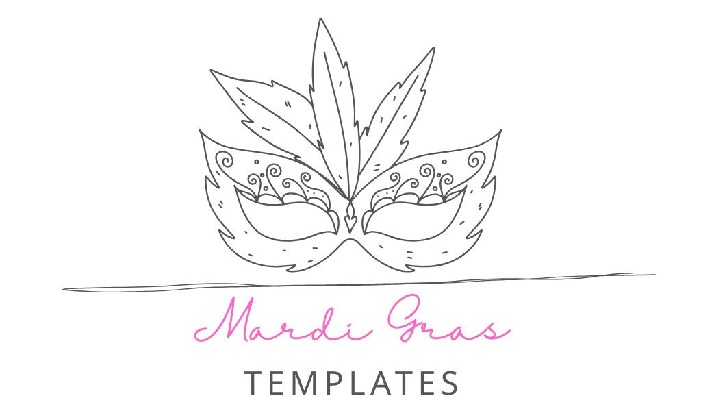 Customizable printable Mardi Gras templates including invitations, planners, stickers, labels, and party supplies.