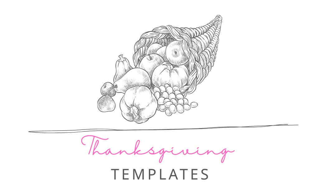 Customizable printable Thanksgiving templates including invitations, planners, stickers, labels, and party supplies.