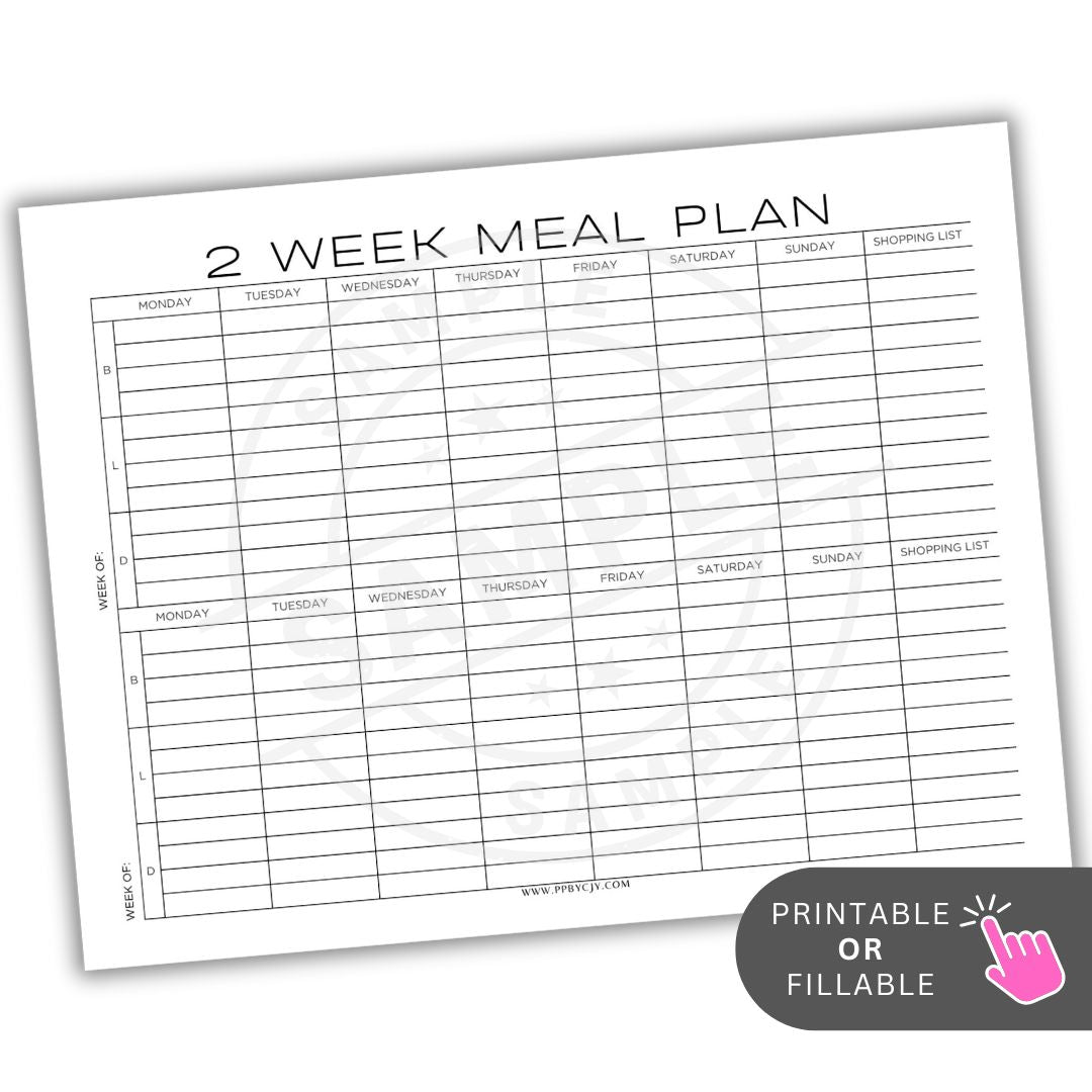 2-week meal plan template with checkboxes for each day of the week on a white background.
