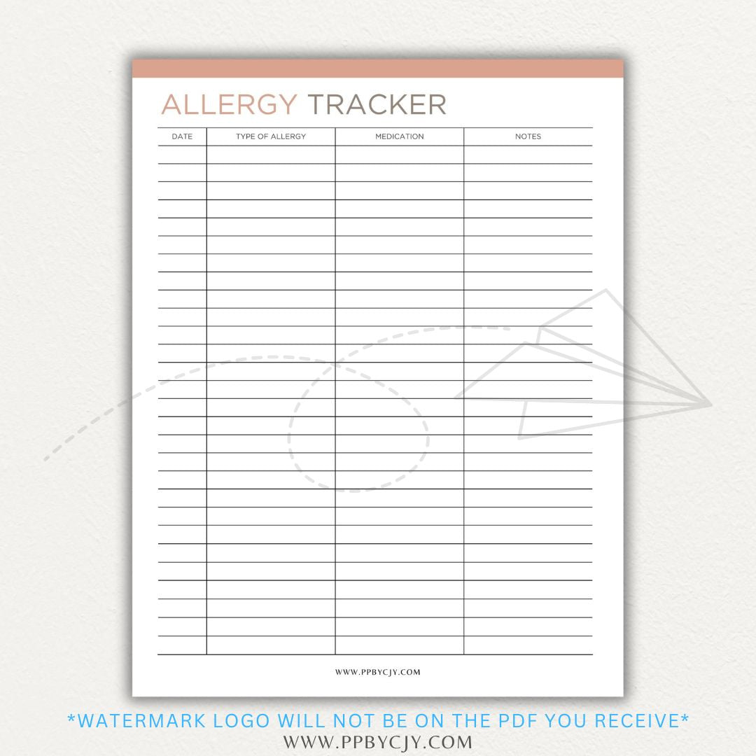 Allergy Tracker Printable PDF Template for Monitoring Symptoms and Triggers