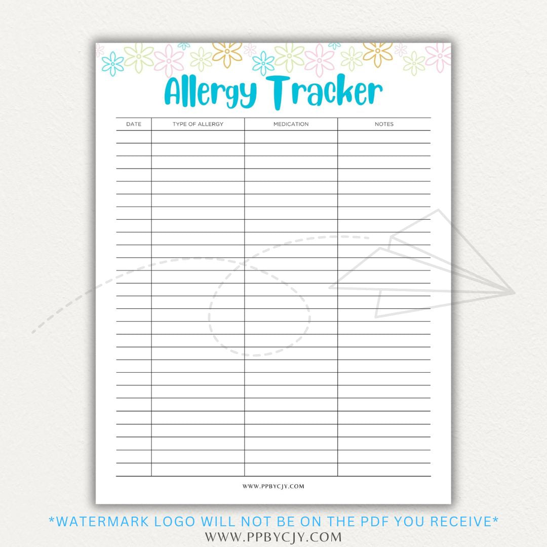 Allergy Tracker Printable PDF Template for Monitoring Symptoms and Triggers