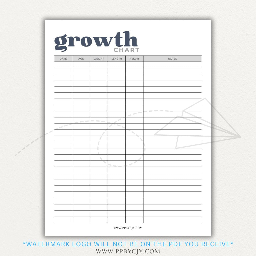 Animal Growth Tracker Chart Printable PDF Template for Weight and Development Logging