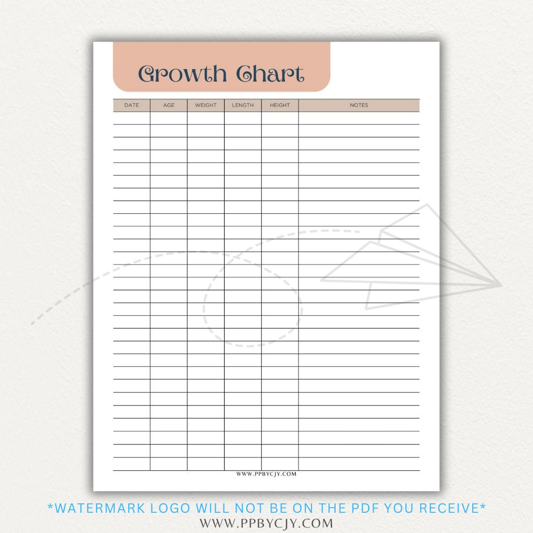 Animal Growth Tracker Chart Printable PDF Template for Weight and Development Logging