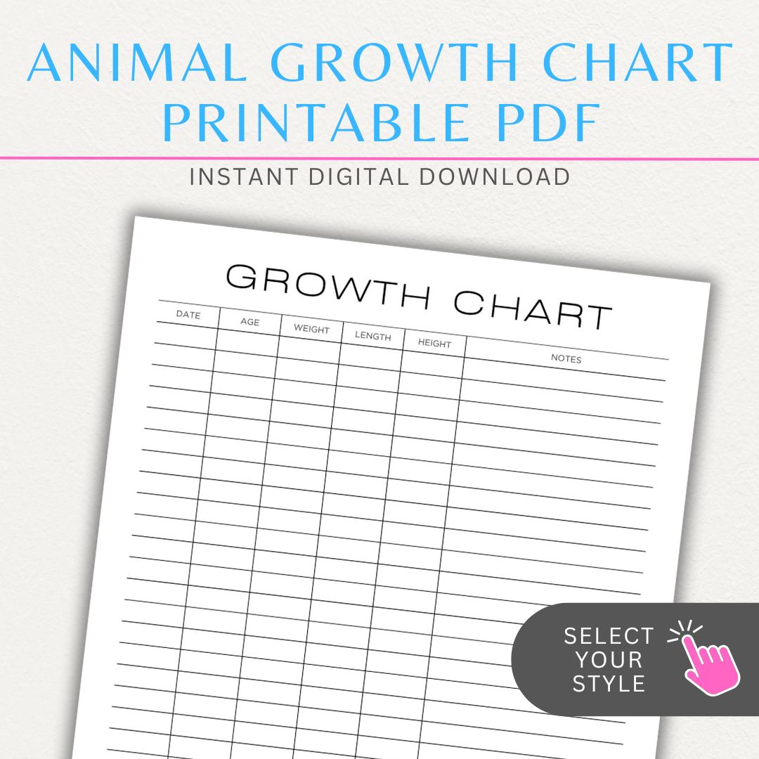 Animal Growth Tracker Chart Printable PDF Template for Weight and Development Logging