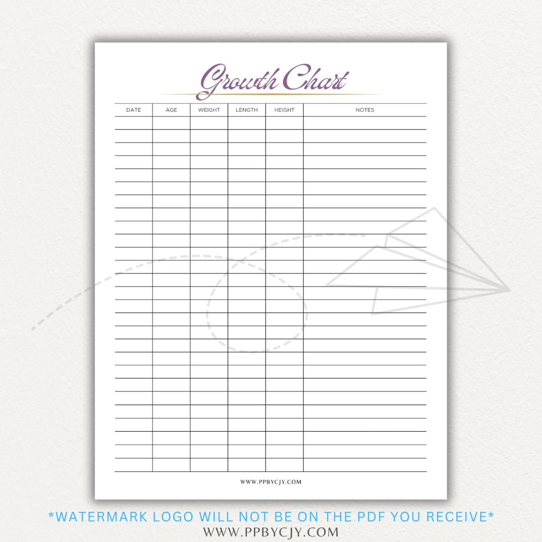 Animal Growth Tracker Chart Printable PDF Template for Weight and Development Logging