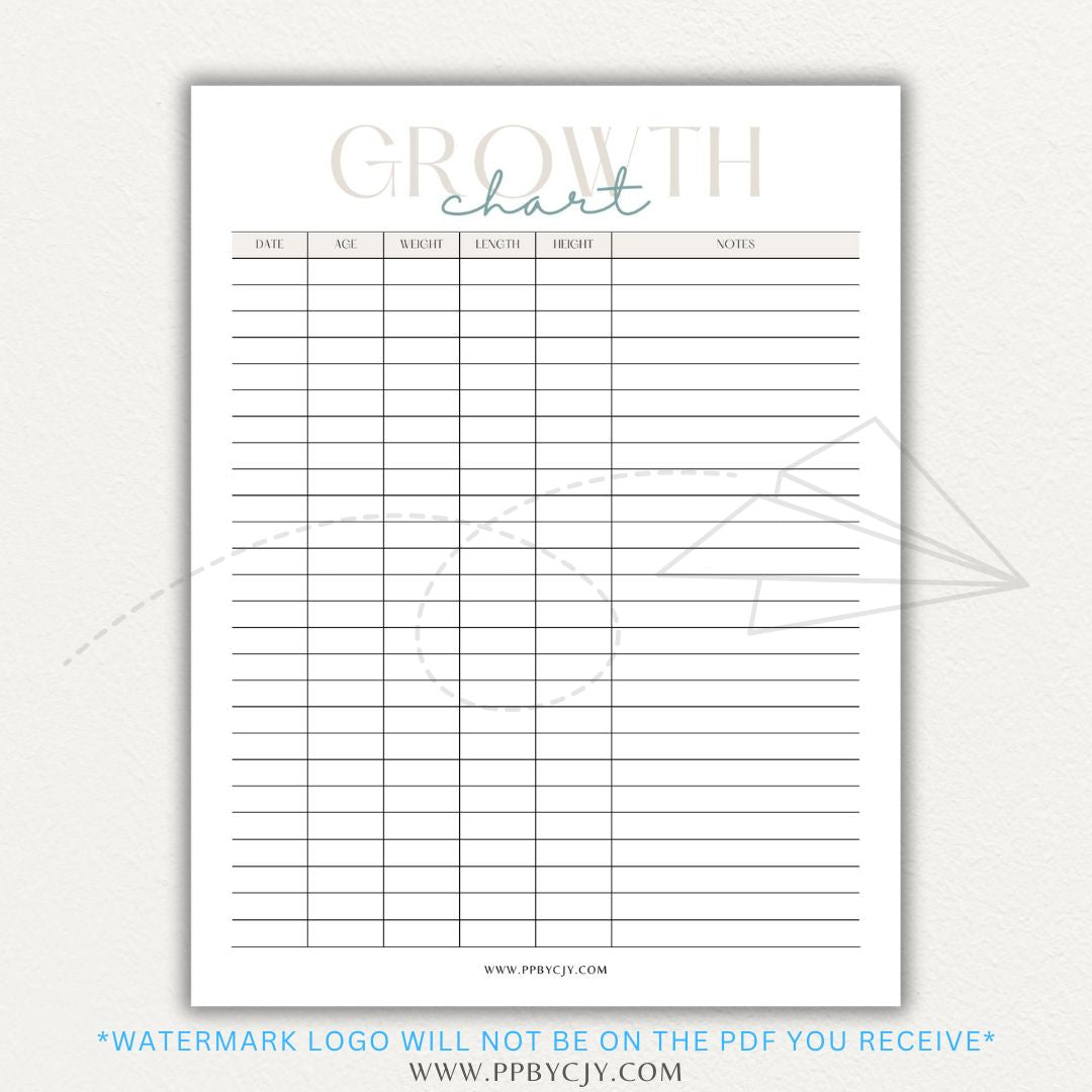 Animal Growth Tracker Chart Printable PDF Template for Weight and Development Logging