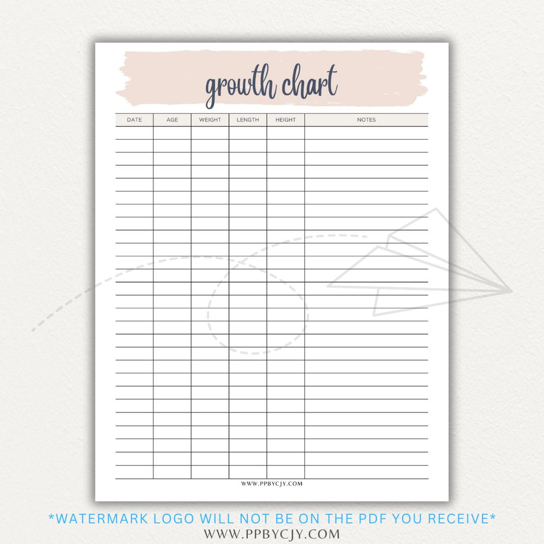 Animal Growth Tracker Chart Printable PDF Template for Weight and Development Logging