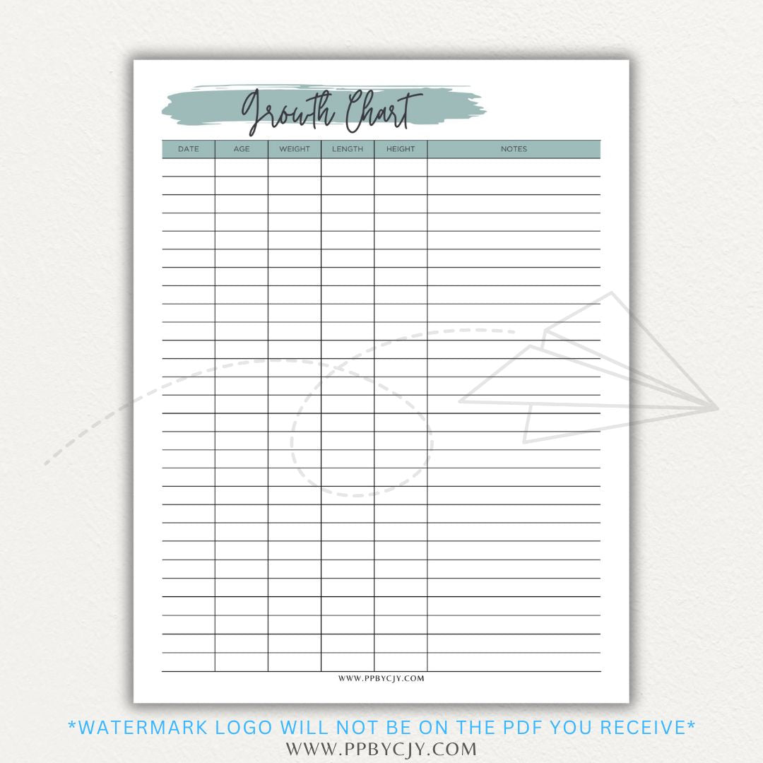 Animal Growth Tracker Chart Printable PDF Template for Weight and Development Logging