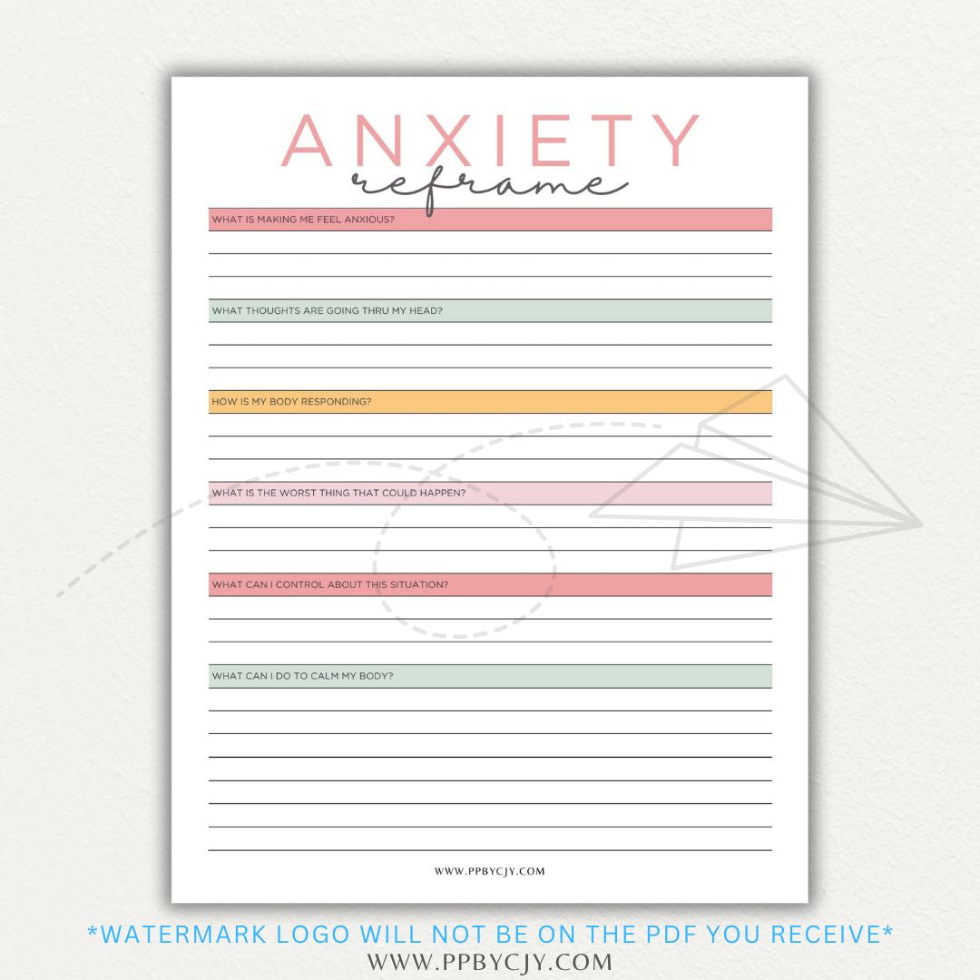 Reframe your anxiety with this printable sheet to manage negative thoughts