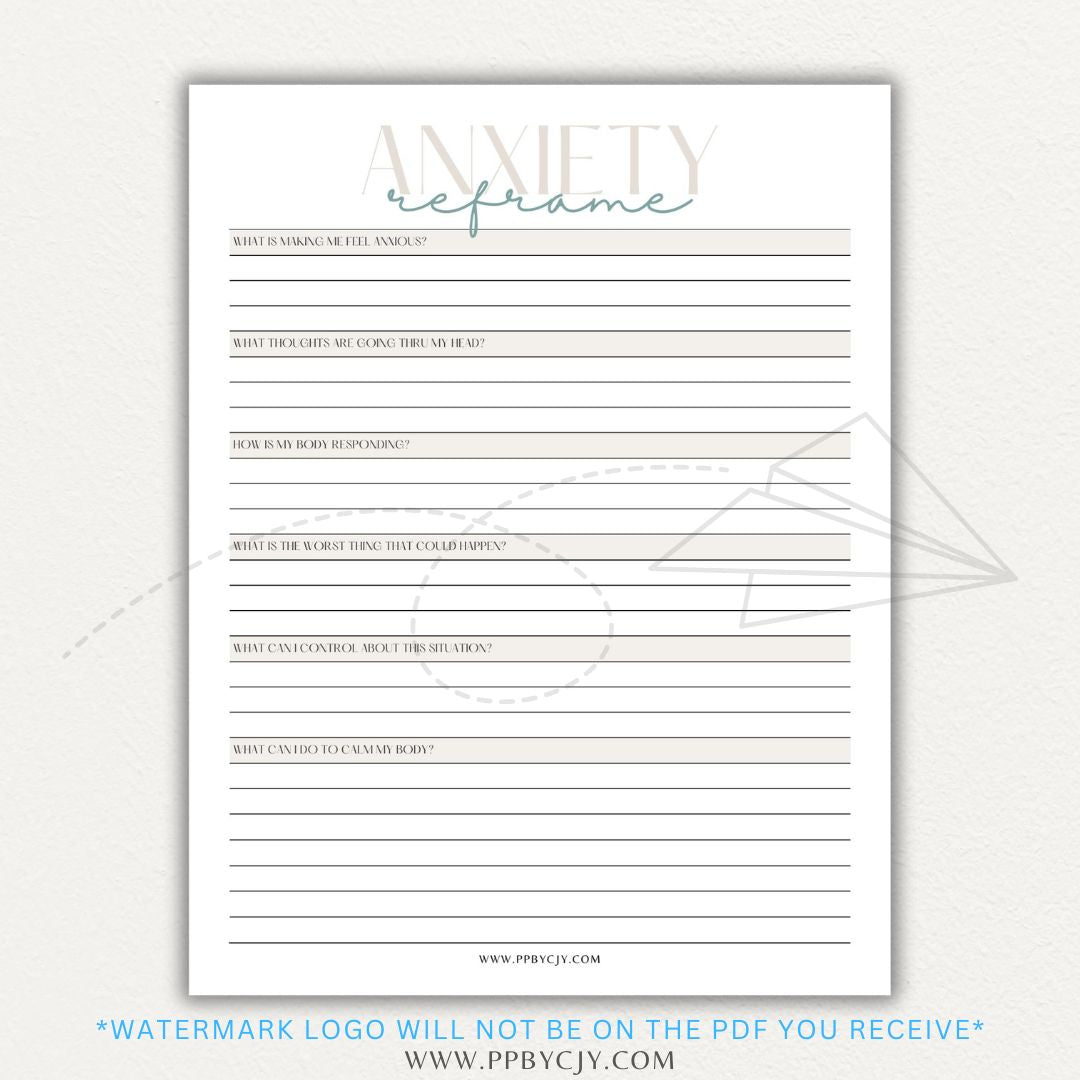Reframe your anxiety with this printable sheet to manage negative thoughts