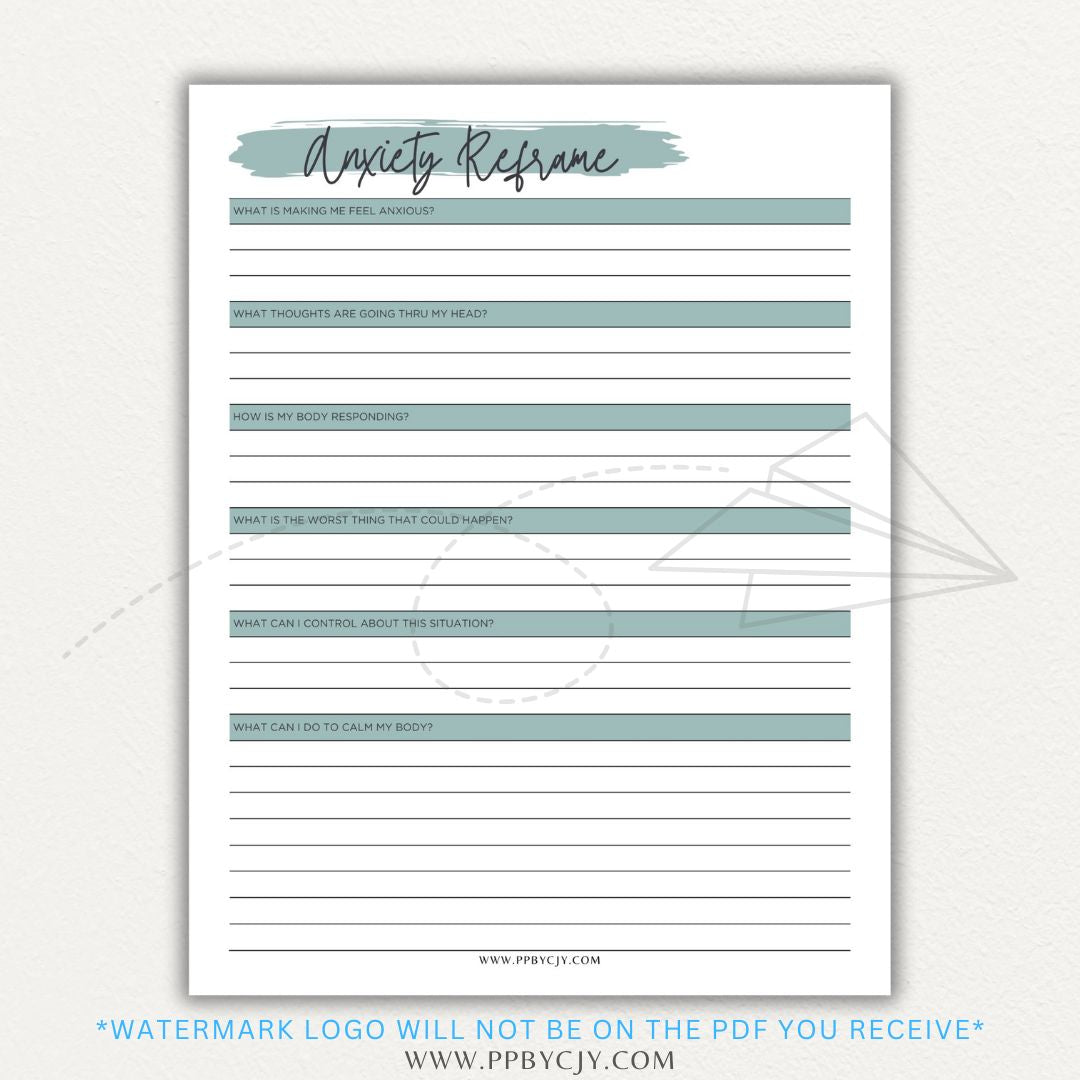 Reframe your anxiety with this printable sheet to manage negative thoughts