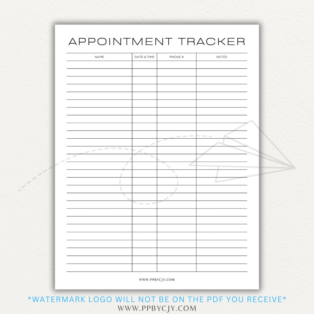 Appointment Calendar Tracker Printable PDF Template for Organizing Dates and Times