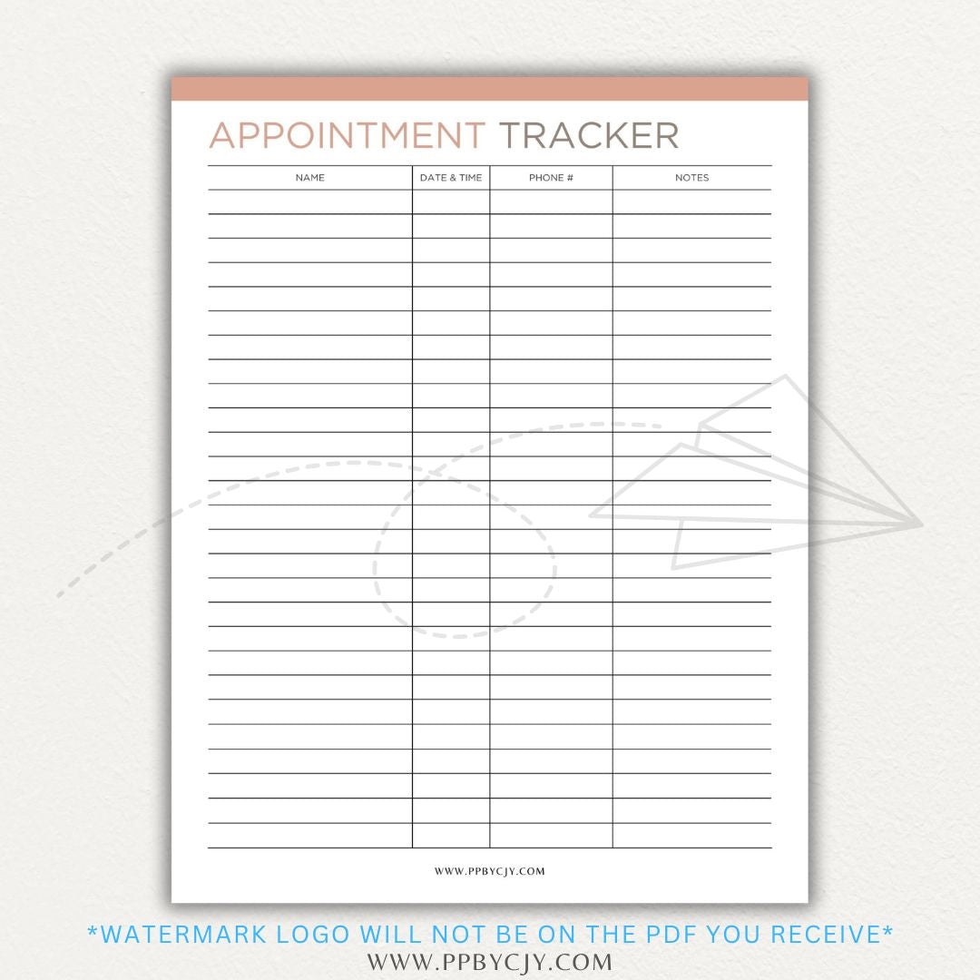 Appointment Calendar Tracker Printable PDF Template for Organizing Dates and Times