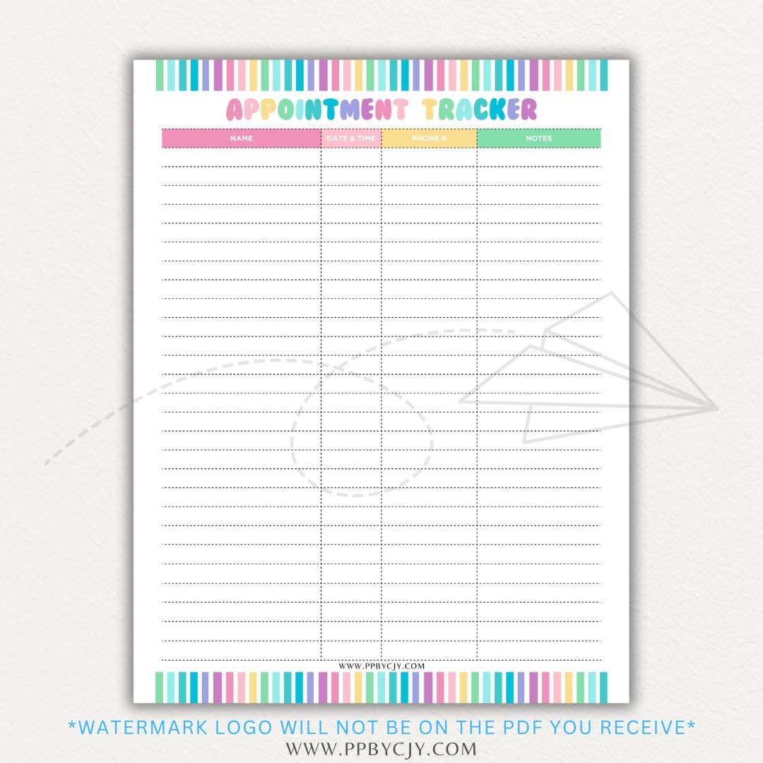 Appointment Calendar Tracker Printable PDF Template for Organizing Dates and Times