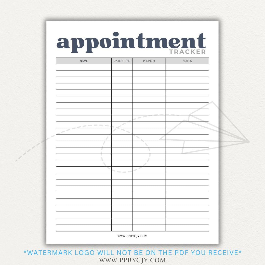 Appointment Calendar Tracker Printable PDF Template for Organizing Dates and Times