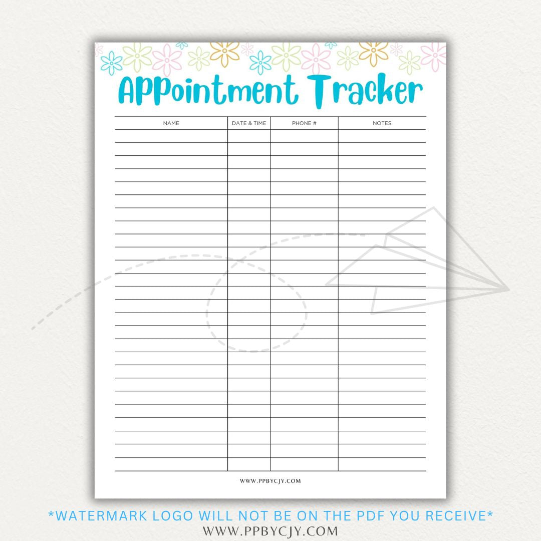 Appointment Calendar Tracker Printable PDF Template for Organizing Dates and Times