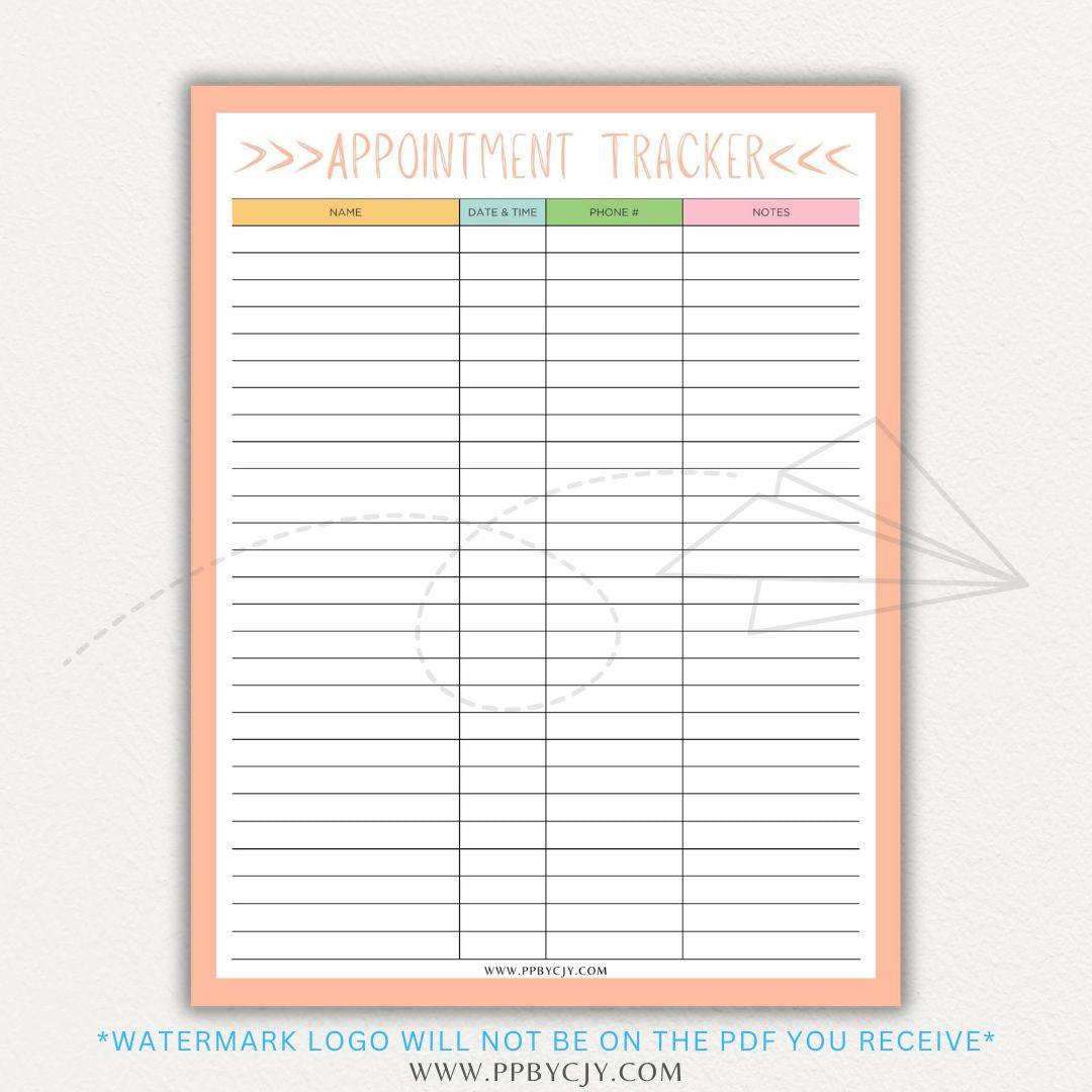 Appointment Calendar Tracker Printable PDF Template for Organizing Dates and Times