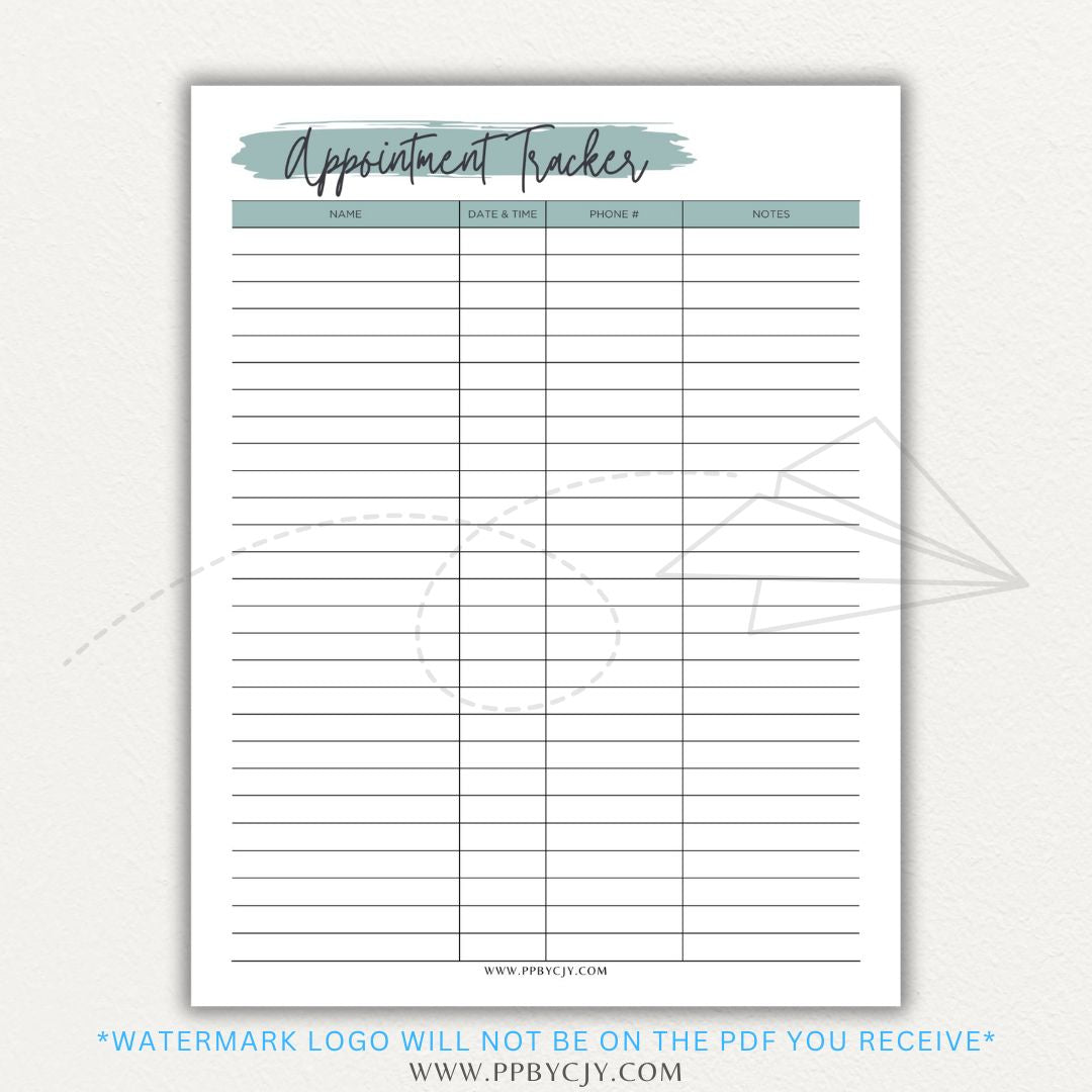 Appointment Calendar Tracker Printable PDF Template for Organizing Dates and Times