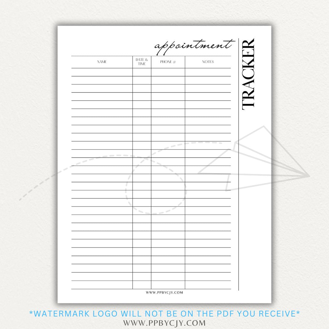 Appointment Calendar Tracker Printable PDF Template for Organizing Dates and Times