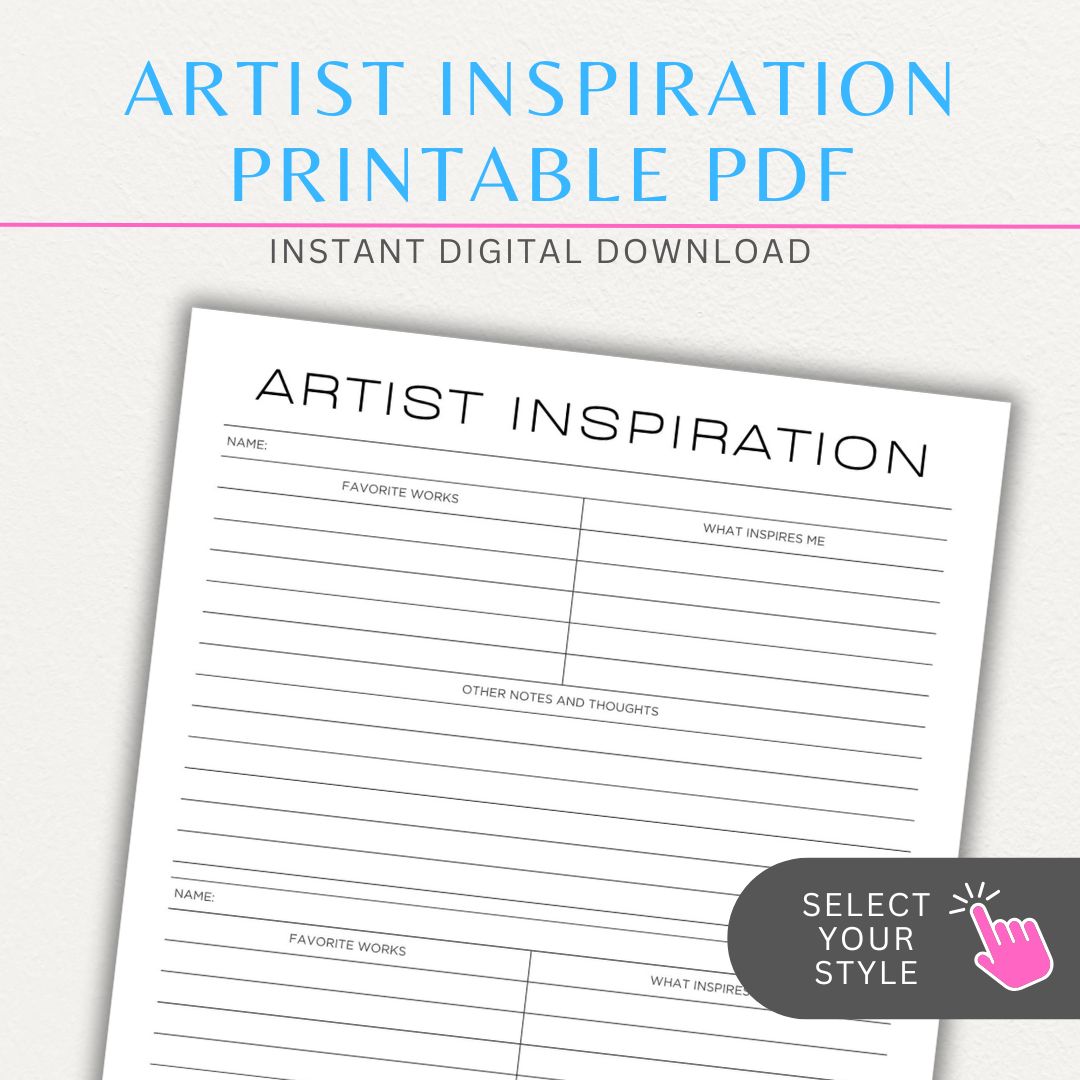 Artistic Inspirations Tracker Printable PDF Template for Recording Creative Ideas and Influences