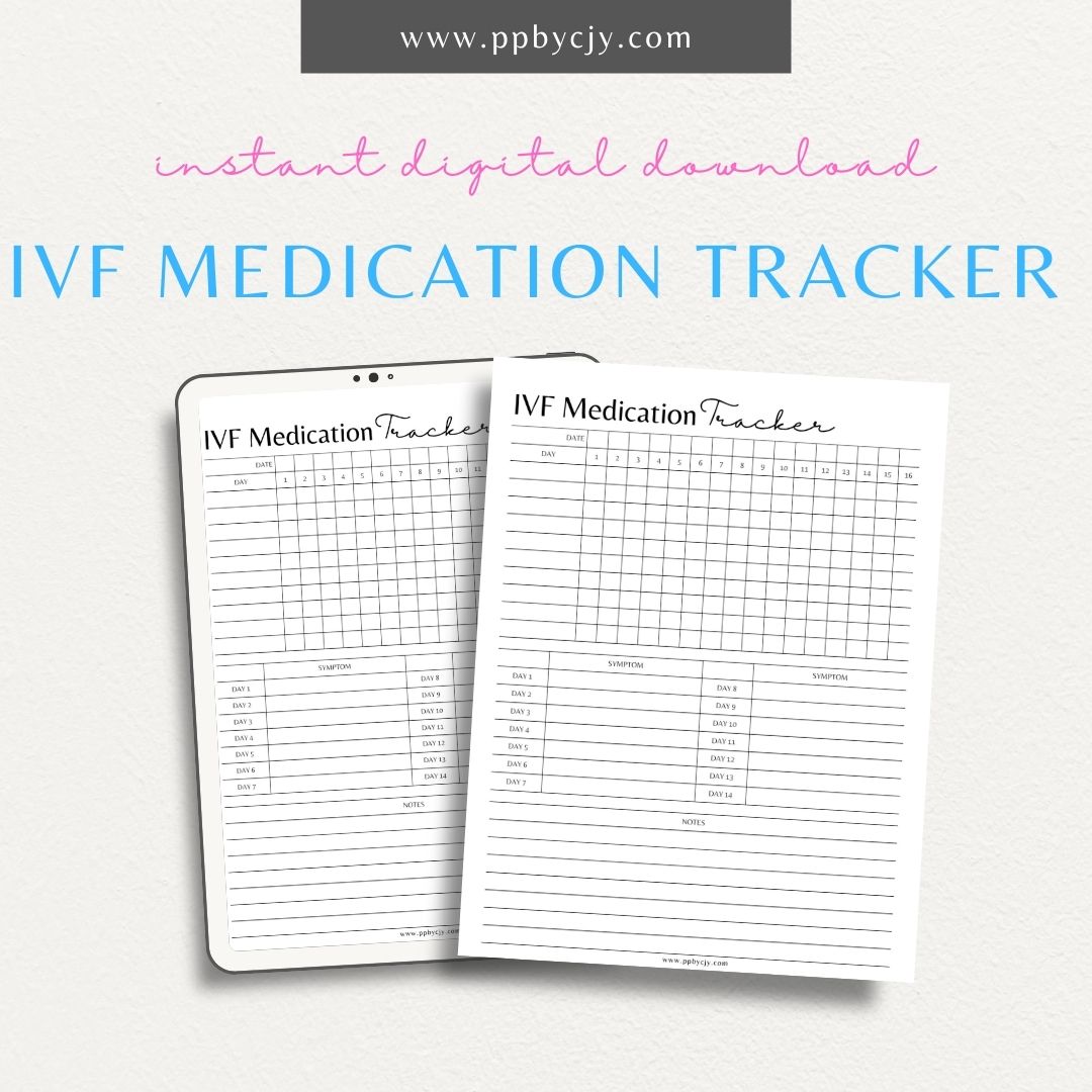 IVF Medication Tracker Printable PDF Template for organizing fertility treatment schedules and dosages