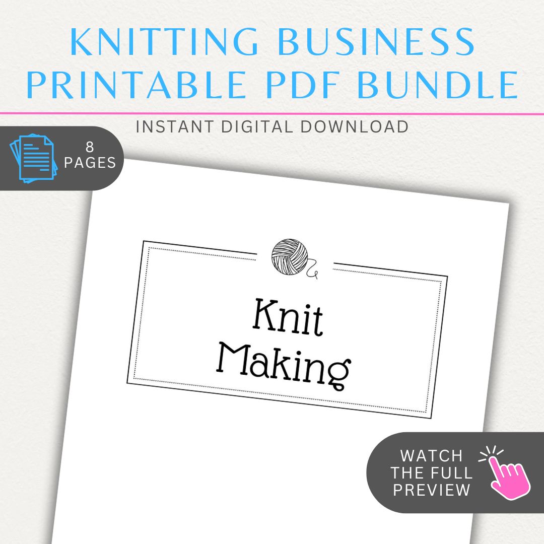Knitting project printable PDF template bundle with sections for yarn inventory, needle inventory, project tracker, and planner.