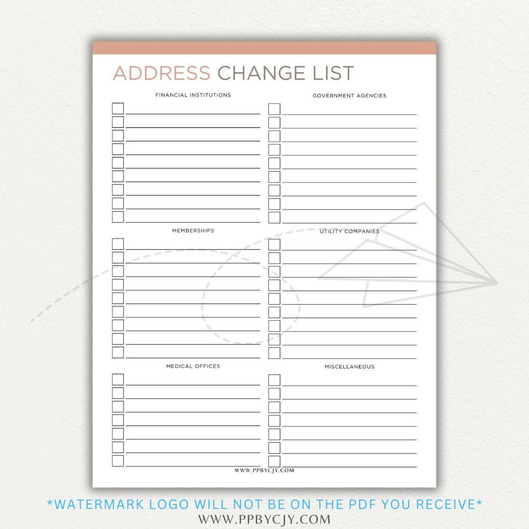 Stay organized during your move with this Address Change Tracker List Printable PDF Template!