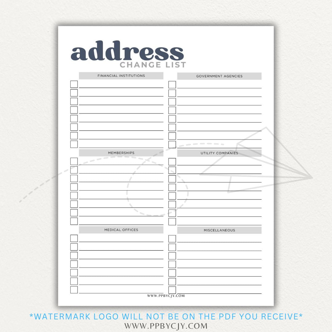 Stay organized during your move with this Address Change Tracker List Printable PDF Template!