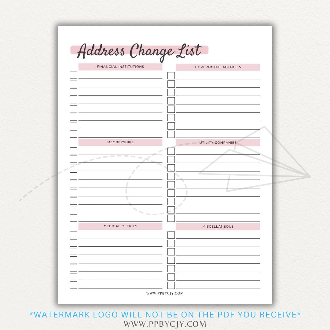 Stay organized during your move with this Address Change Tracker List Printable PDF Template!