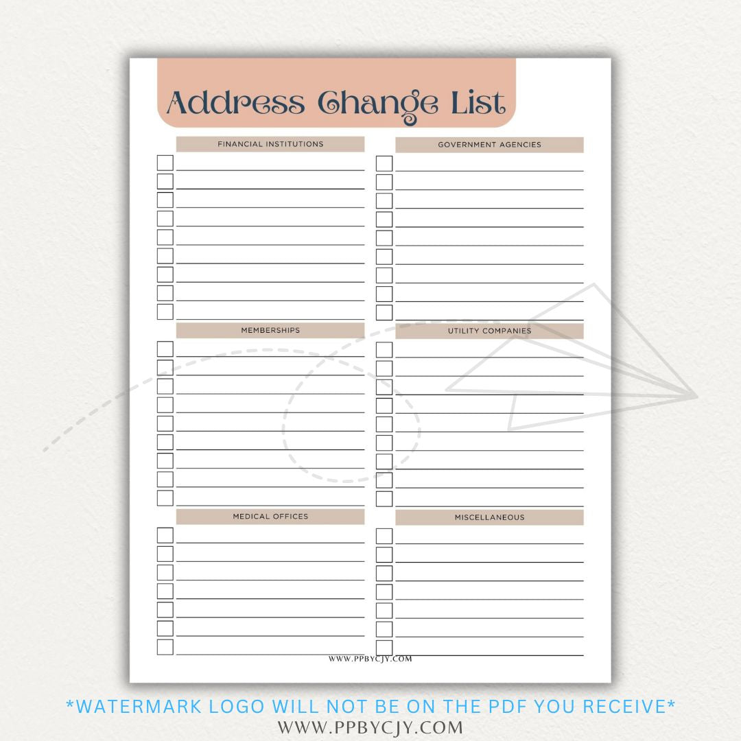 Stay organized during your move with this Address Change Tracker List Printable PDF Template!