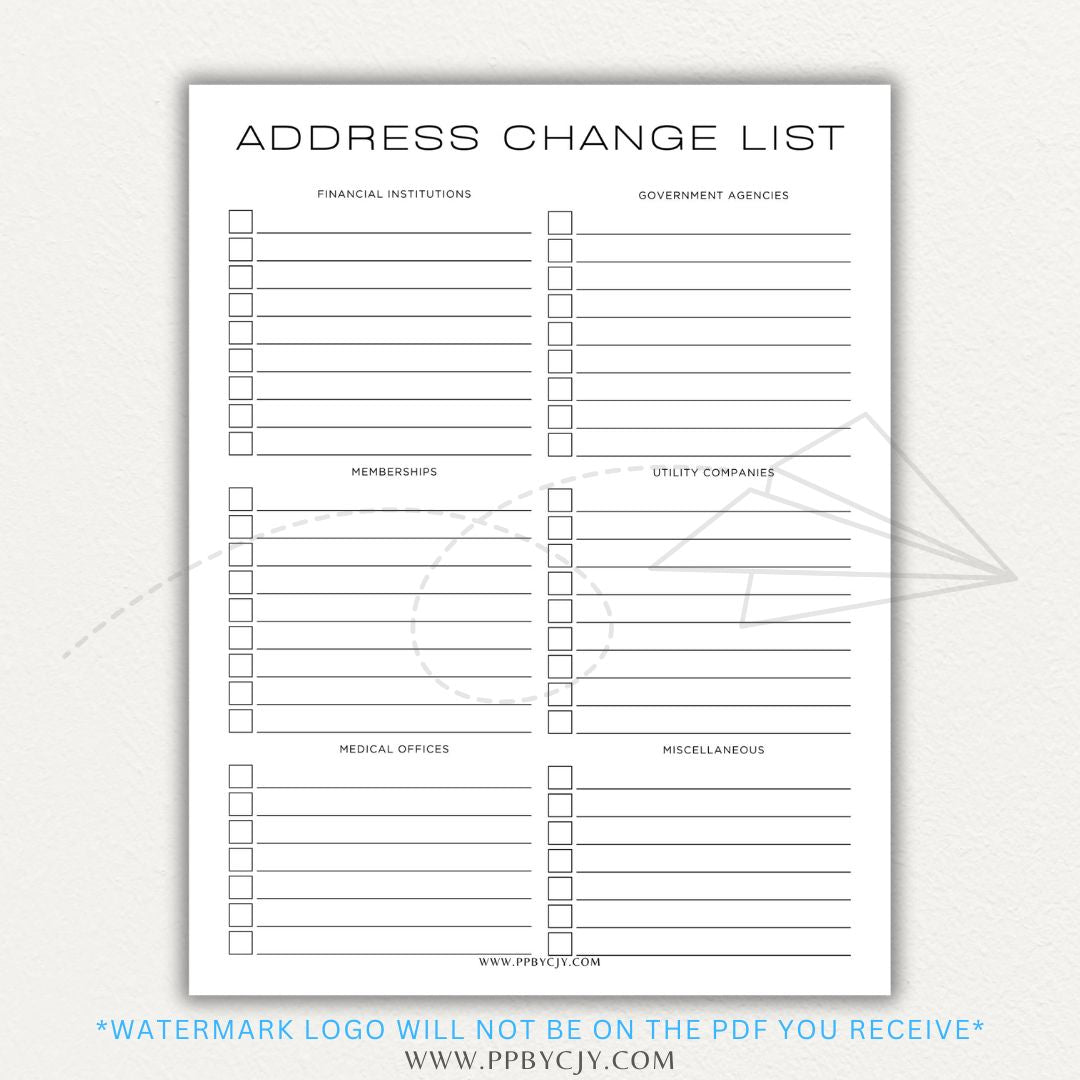 Stay organized during your move with this Address Change Tracker List Printable PDF Template!