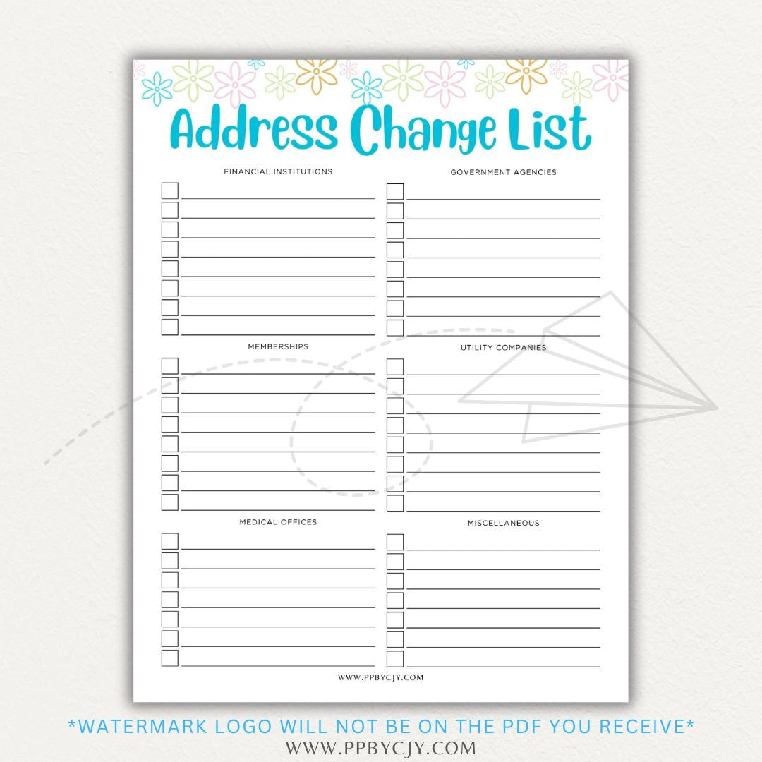 Stay organized during your move with this Address Change Tracker List Printable PDF Template!