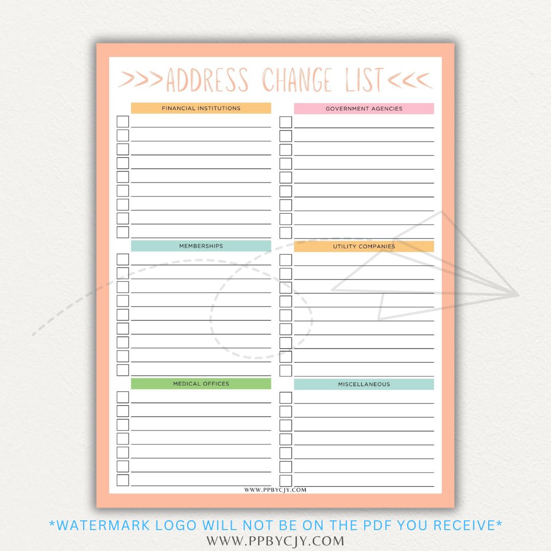 Stay organized during your move with this Address Change Tracker List Printable PDF Template!