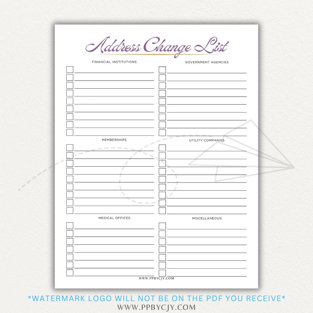 Stay organized during your move with this Address Change Tracker List Printable PDF Template!
