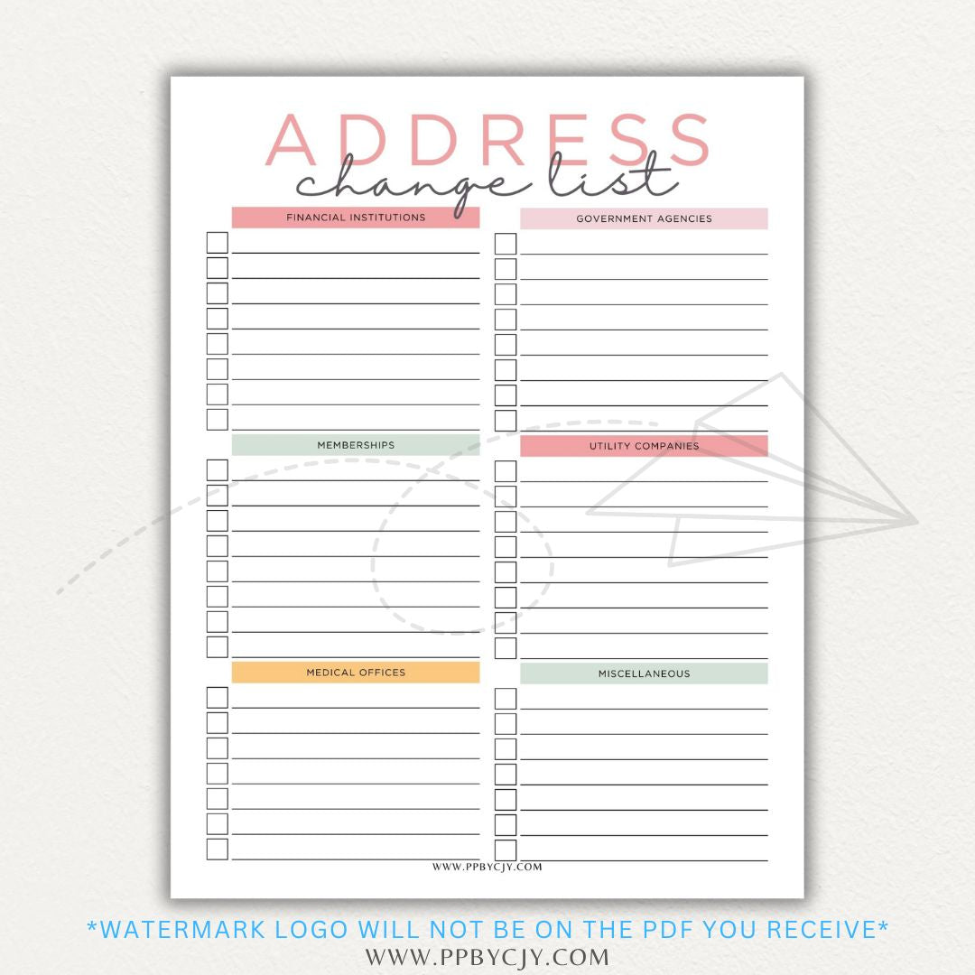 Stay organized during your move with this Address Change Tracker List Printable PDF Template!