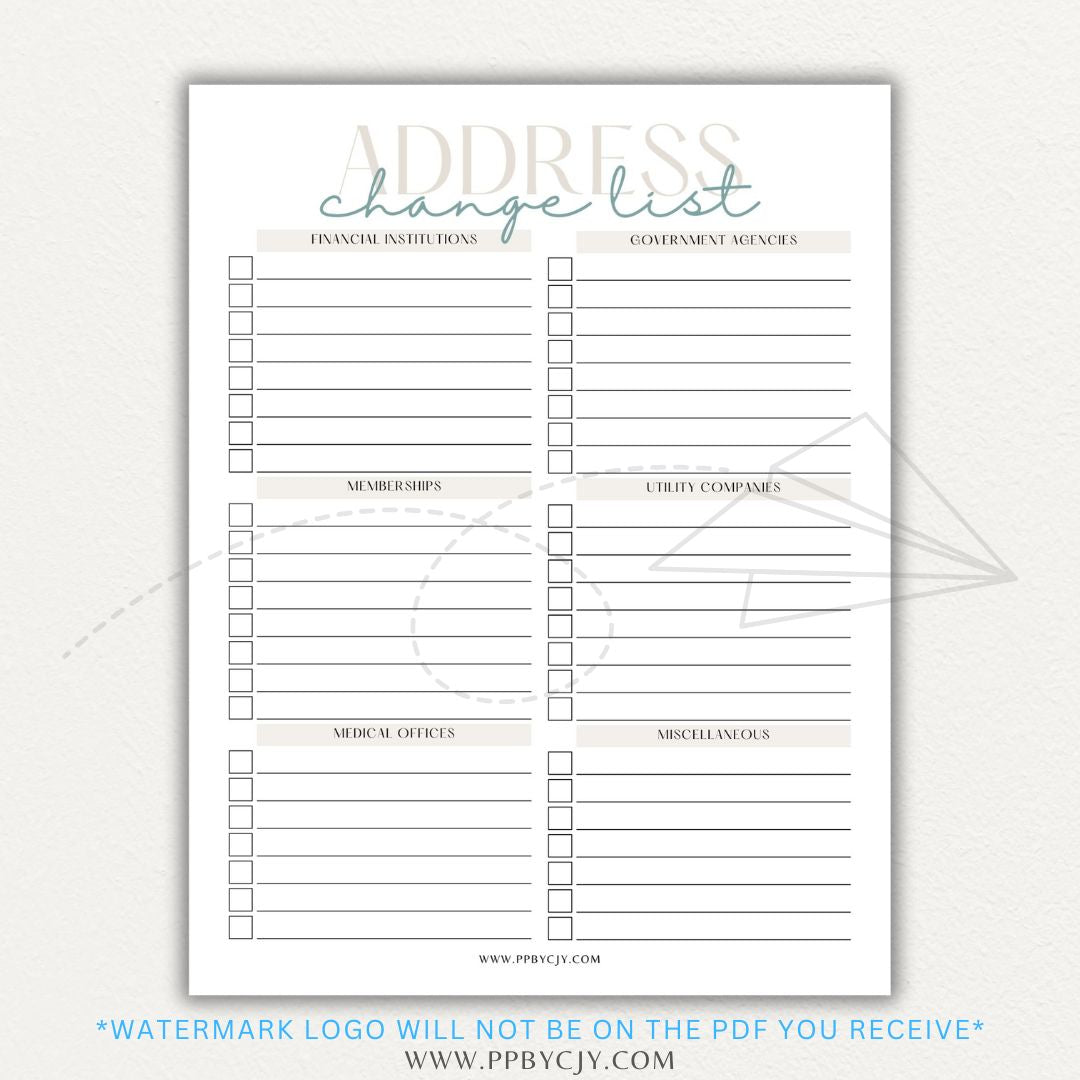 Stay organized during your move with this Address Change Tracker List Printable PDF Template!