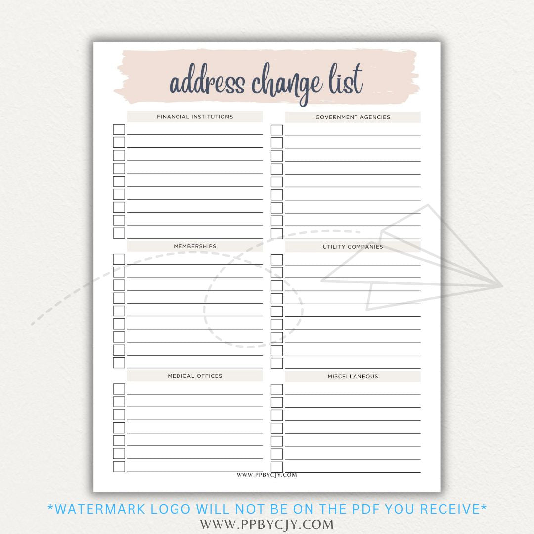 Stay organized during your move with this Address Change Tracker List Printable PDF Template!