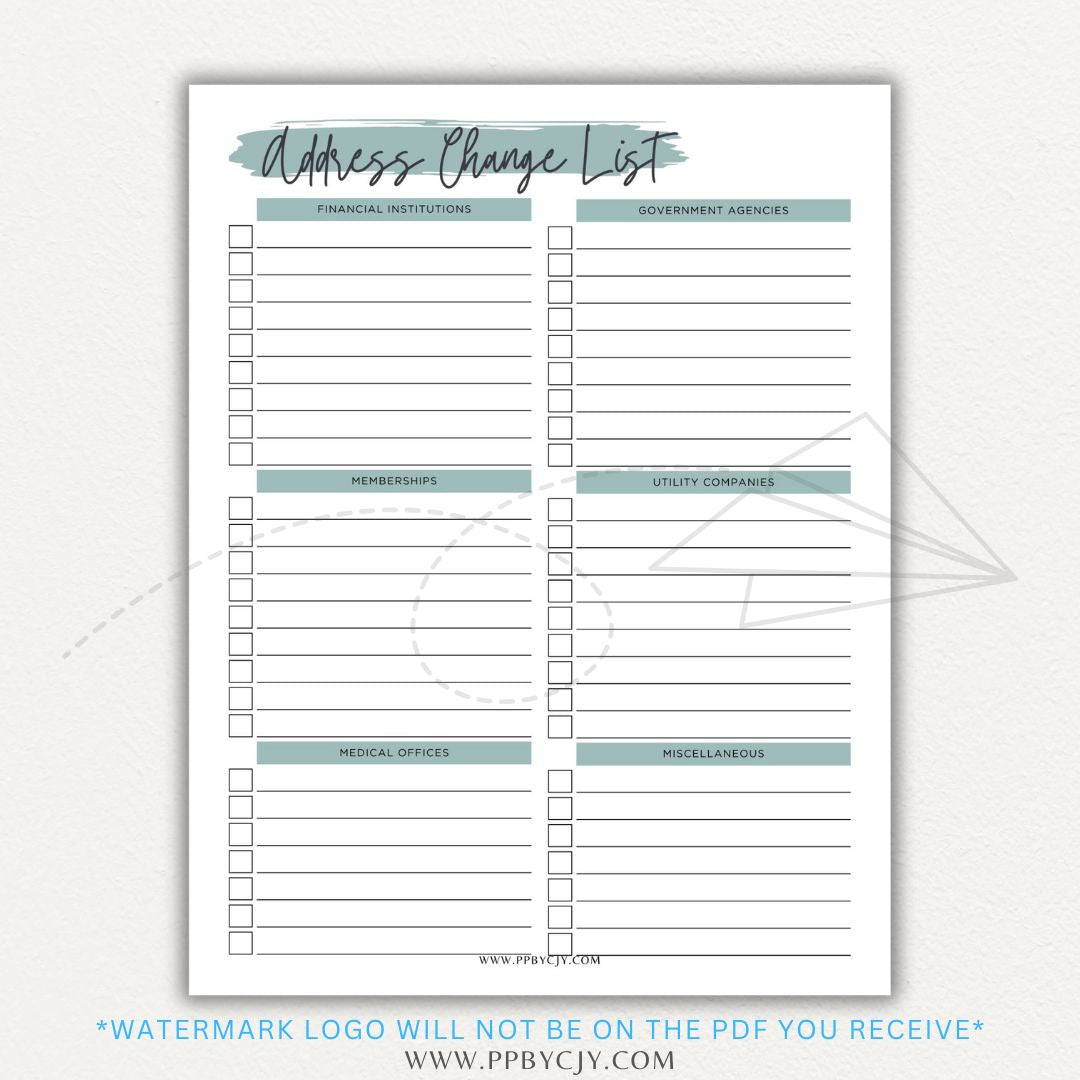Stay organized during your move with this Address Change Tracker List Printable PDF Template!