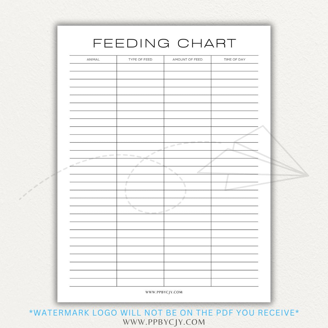 Animal Feeding Chart Printable PDF Template for Tracking Feed Schedules and Quantities