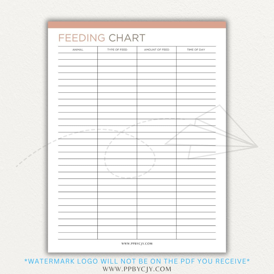 Animal Feeding Chart Printable PDF Template for Tracking Feed Schedules and Quantities