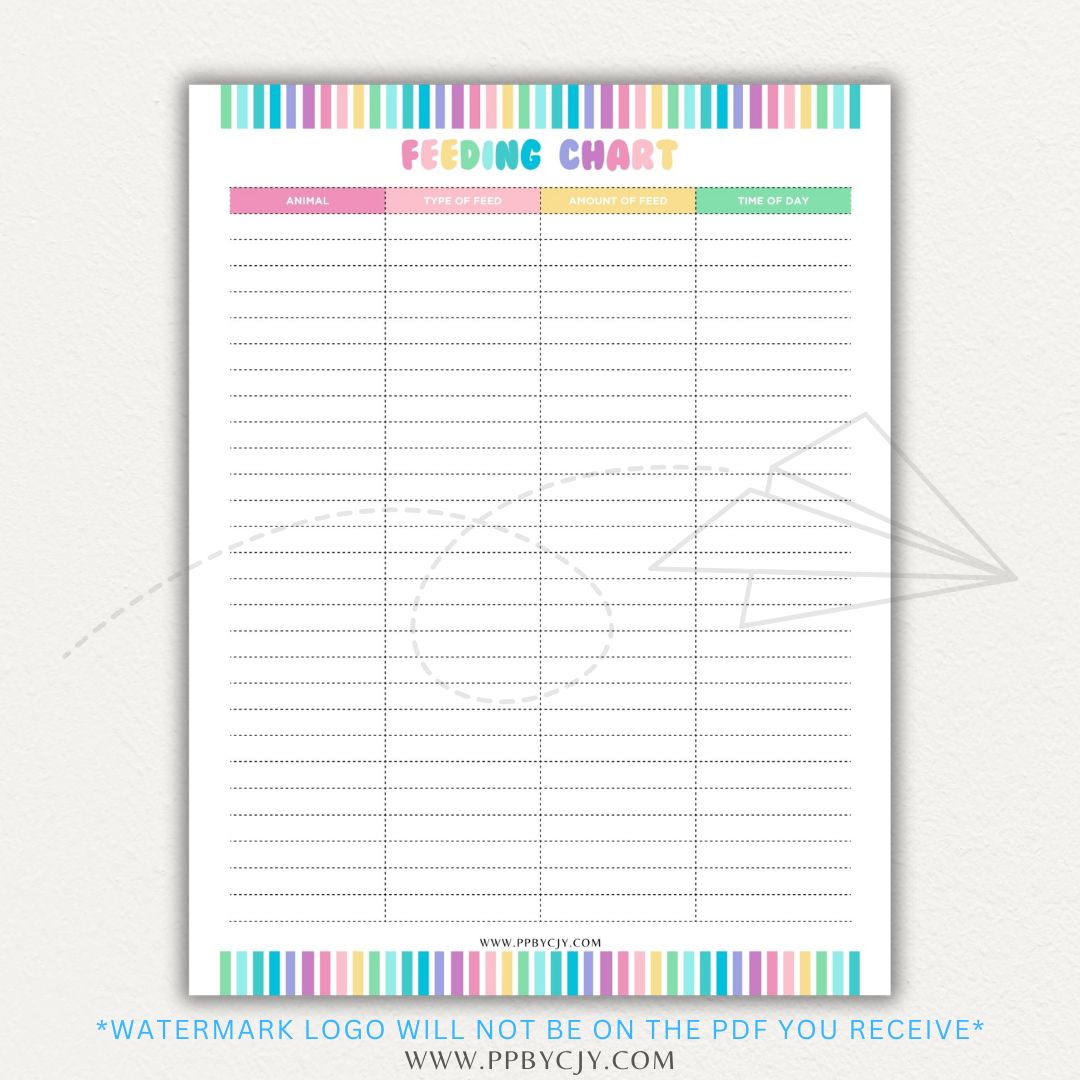 Animal Feeding Chart Printable PDF Template for Tracking Feed Schedules and Quantities