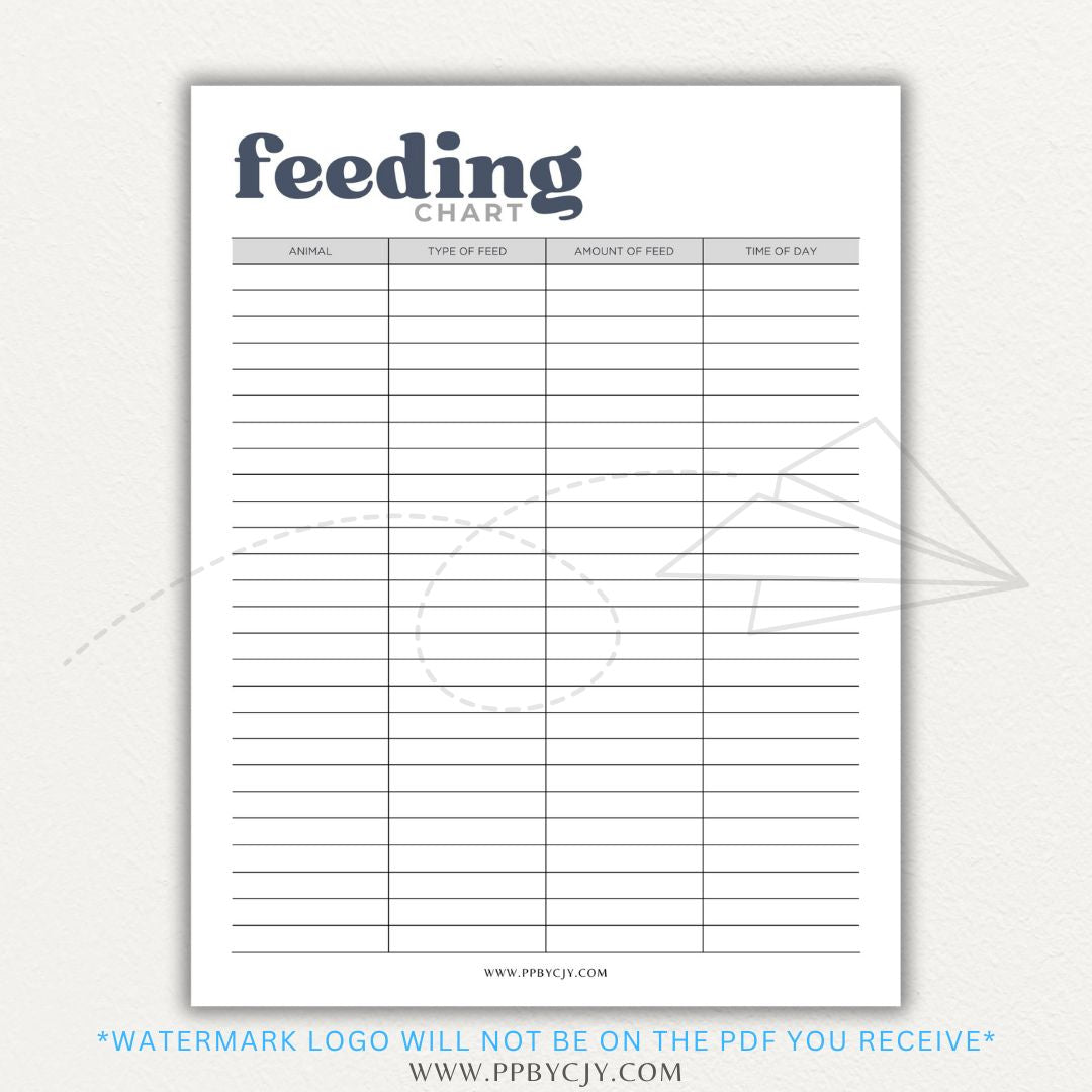 Animal Feeding Chart Printable PDF Template for Tracking Feed Schedules and Quantities