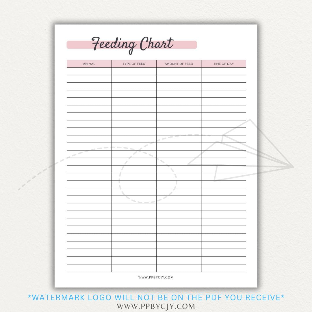 Animal Feeding Chart Printable PDF Template for Tracking Feed Schedules and Quantities