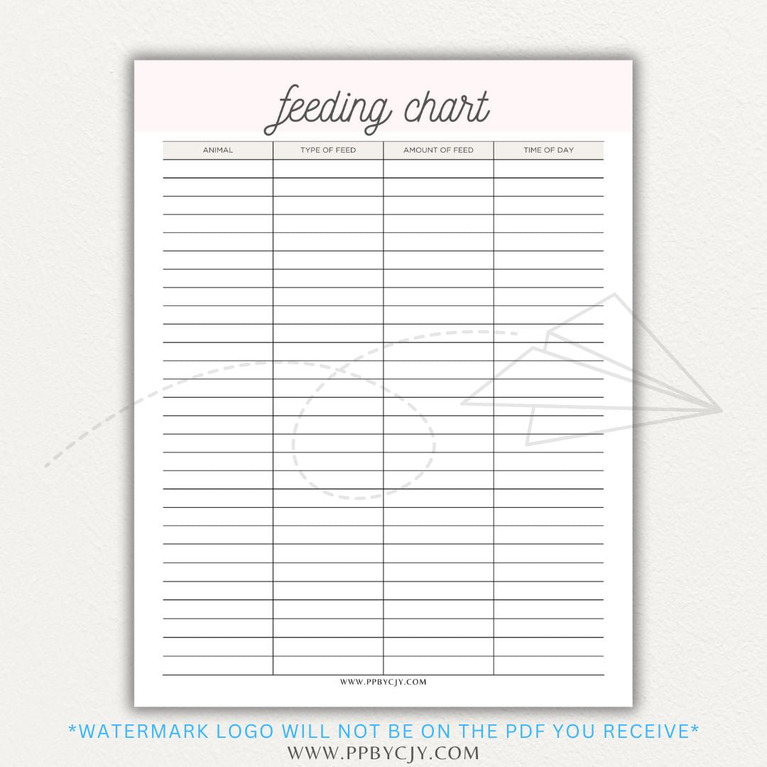 Animal Feeding Chart Printable PDF Template for Tracking Feed Schedules and Quantities