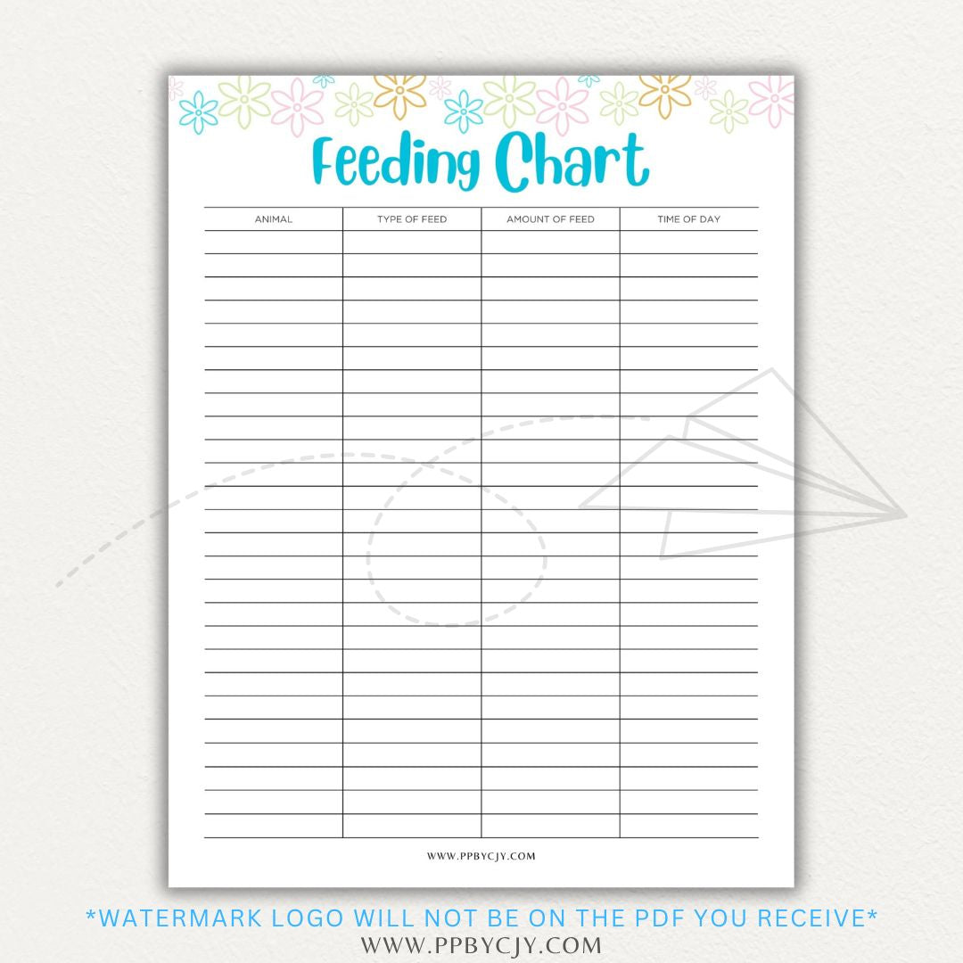 Animal Feeding Chart Printable PDF Template for Tracking Feed Schedules and Quantities