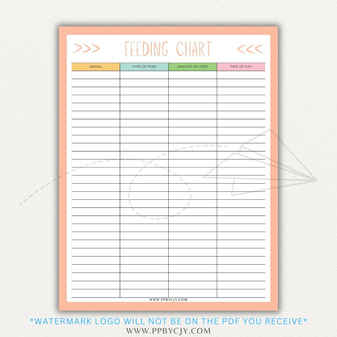 Animal Feeding Chart Printable PDF Template for Tracking Feed Schedules and Quantities