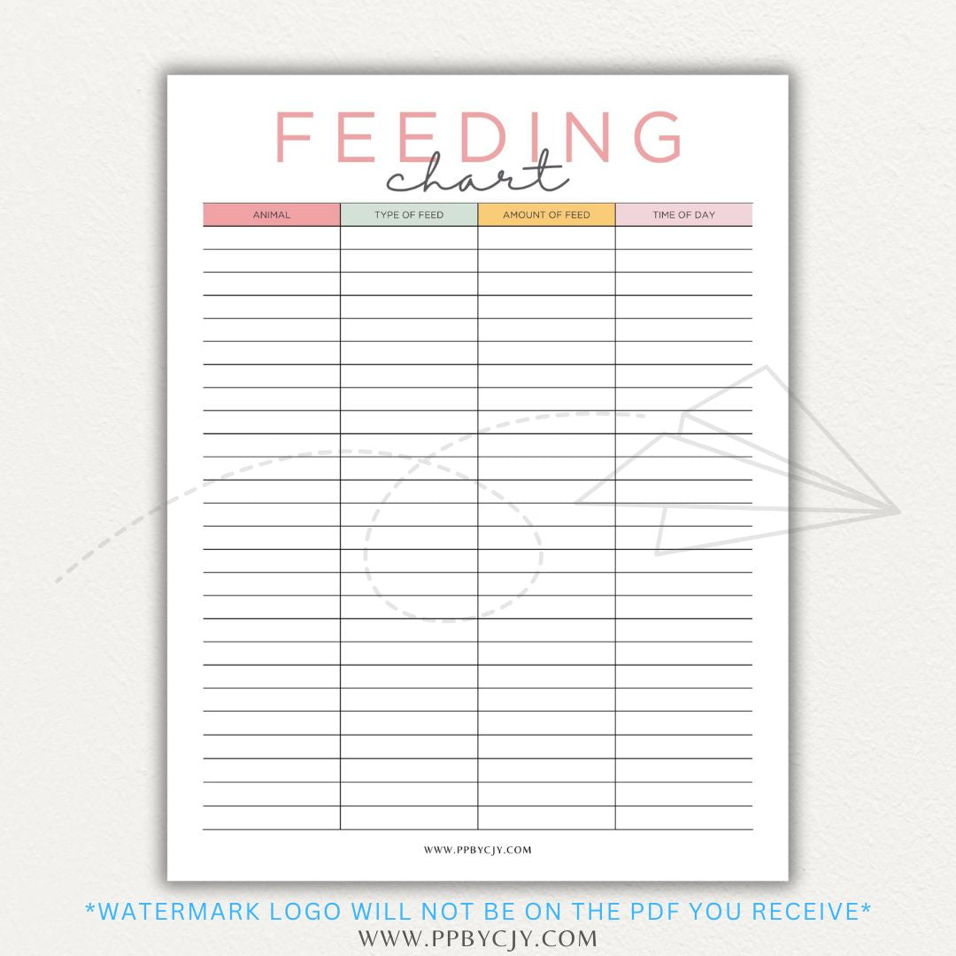 Animal Feeding Chart Printable PDF Template for Tracking Feed Schedules and Quantities